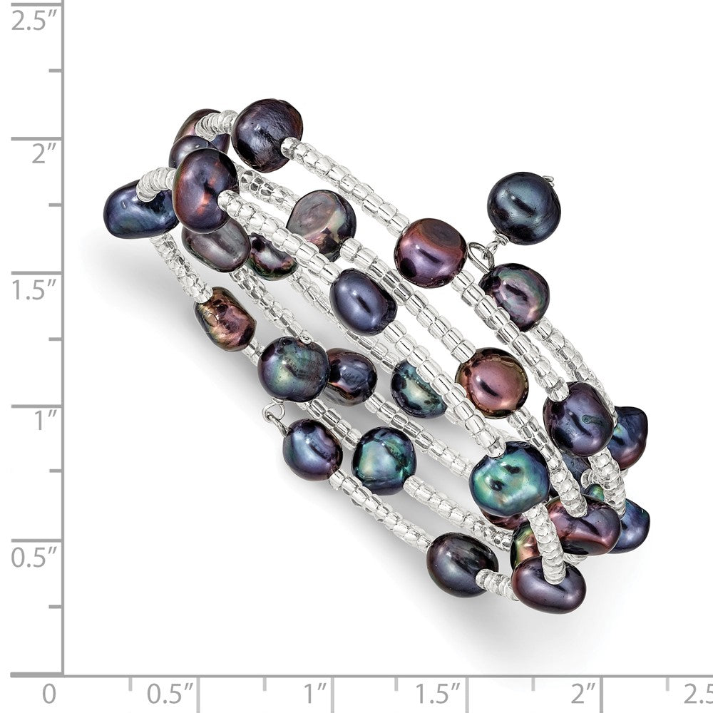 7-8mm Black Baroque Freshwater Cultured Pearl and Glass Beaded Wrap Bracelet