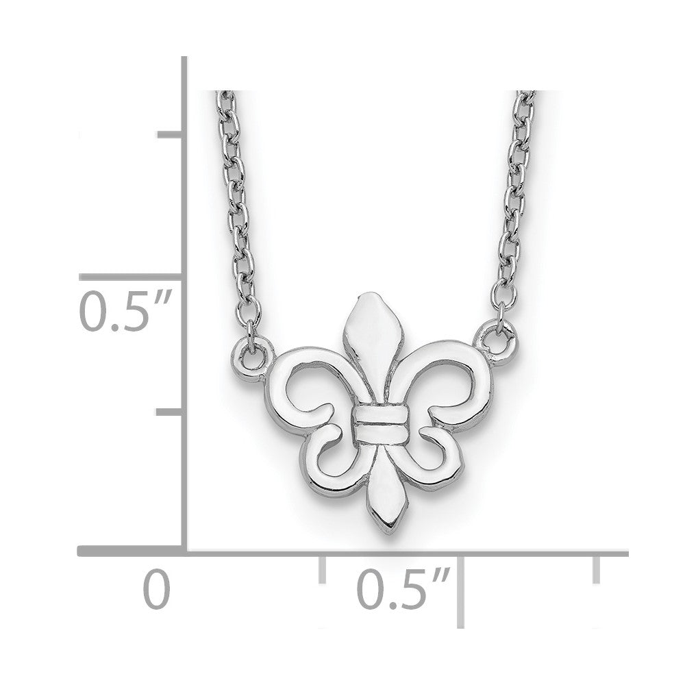 Sterling Silver Rhodium-plated Fleur de Lis w/1in ext Necklace