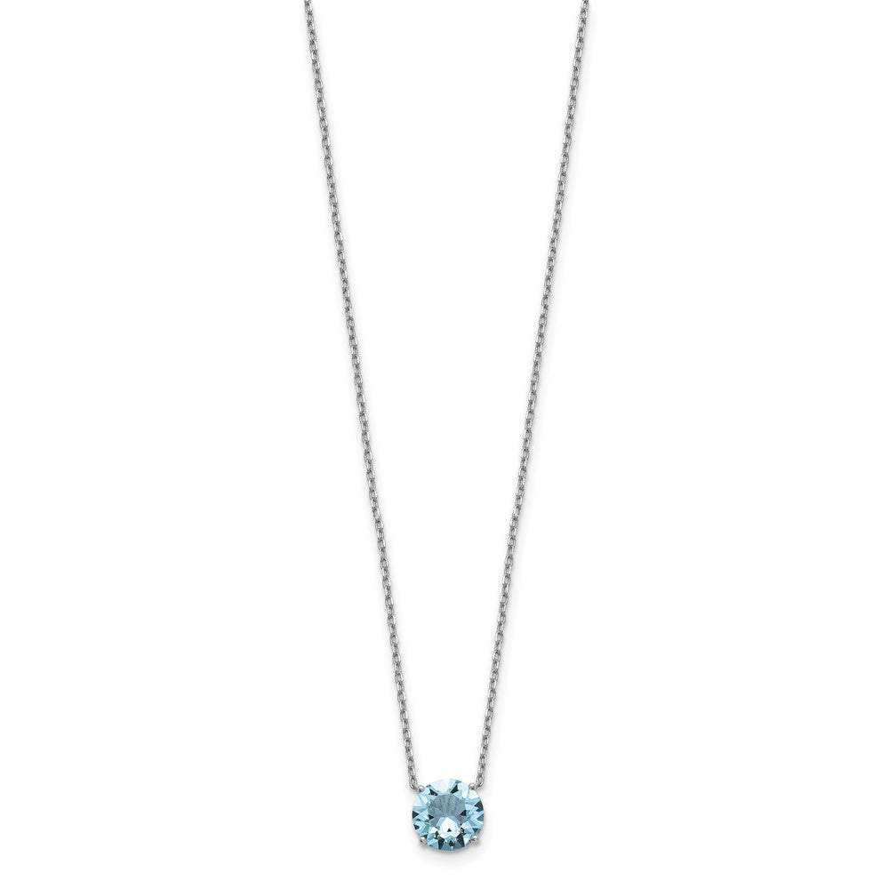 Sterling Silver Rhodium Plated Light Blue Swarovski Crystal 16.5 inch Necklace with 2 inch extension