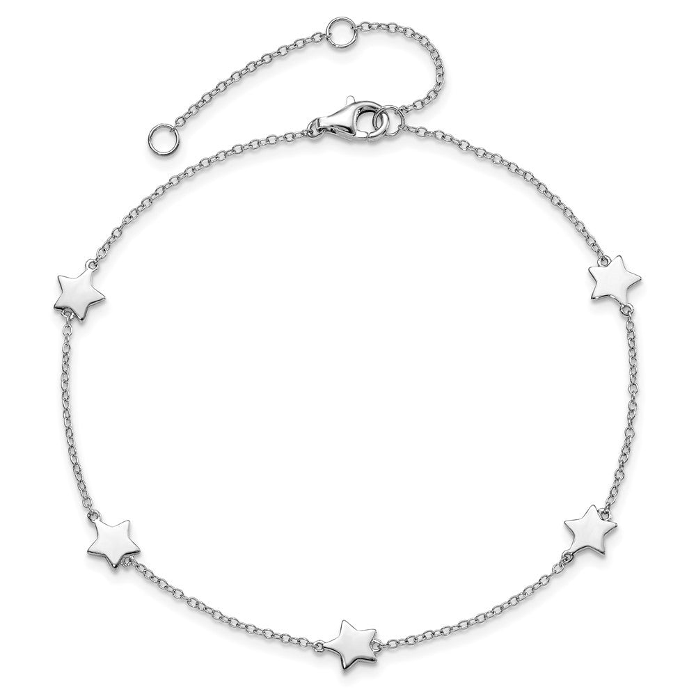 Sterling Silver Rhodium-plated Stars 8.5 inch Plus 2 inch Extender - Total 10.5 inch Anklet