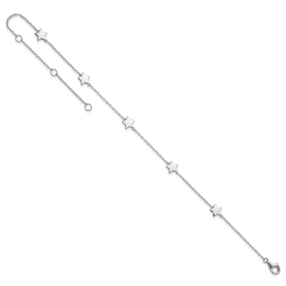 Sterling Silver Rhodium-plated Stars 8.5 inch Plus 2 inch Extender - Total 10.5 inch Anklet
