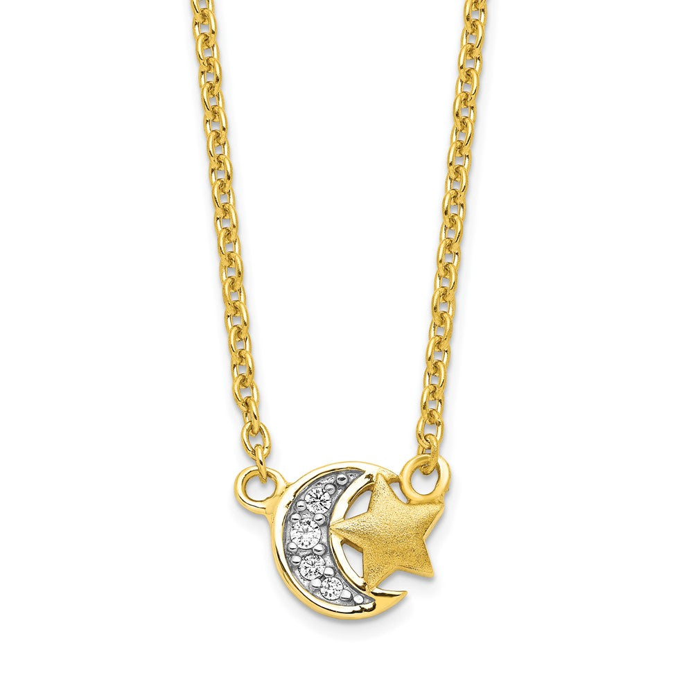 Affordable Expressions Sterling Silver Gold-tone CZ Satin Star and Polished Moon 17 Inch Necklace