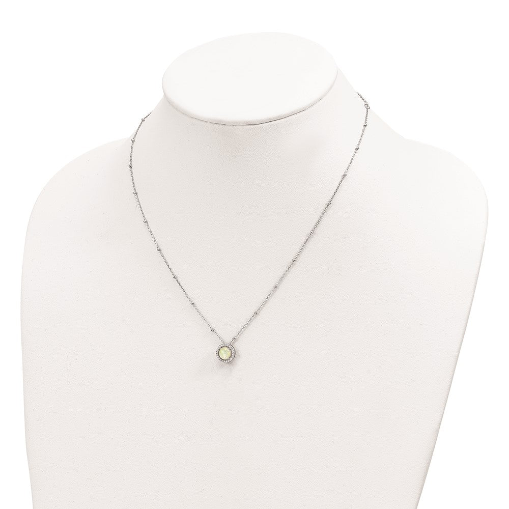 Sterling Silver RH-plated White Created Opal CZ Beaded w/2 in ext. Necklace