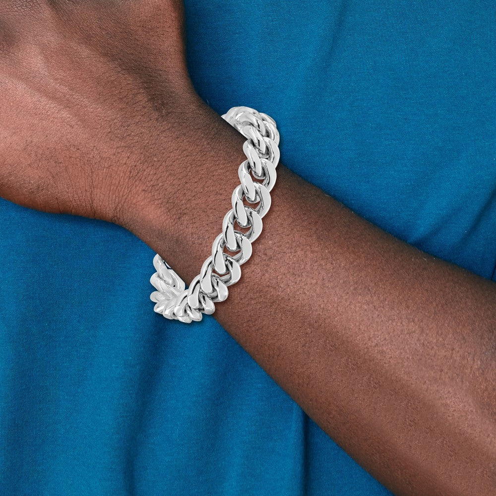 Sterling Silver Rhodium-plated Curb Link Men's 8.5in Bracelet