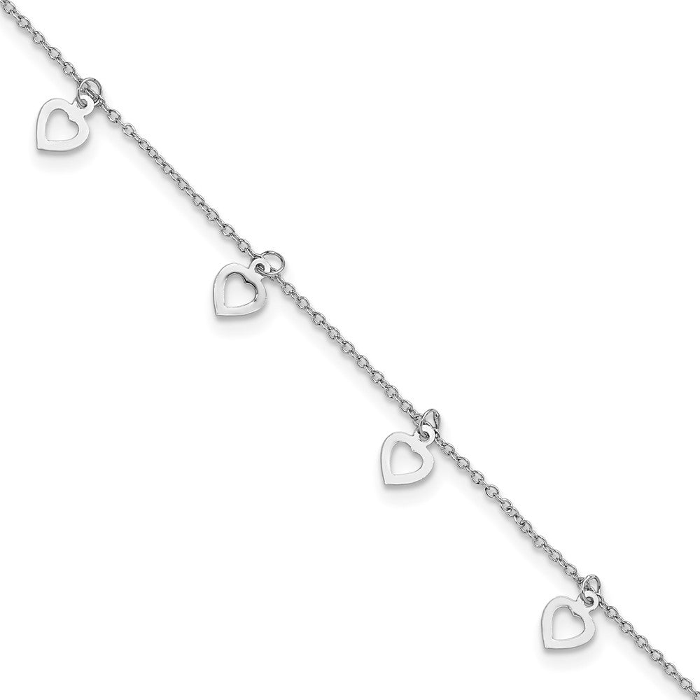 Sterling Silver Rhodium-plated Heart Charms 9.5 inch Plus 1 inch Extender - Total 10.5 inch Anklet
