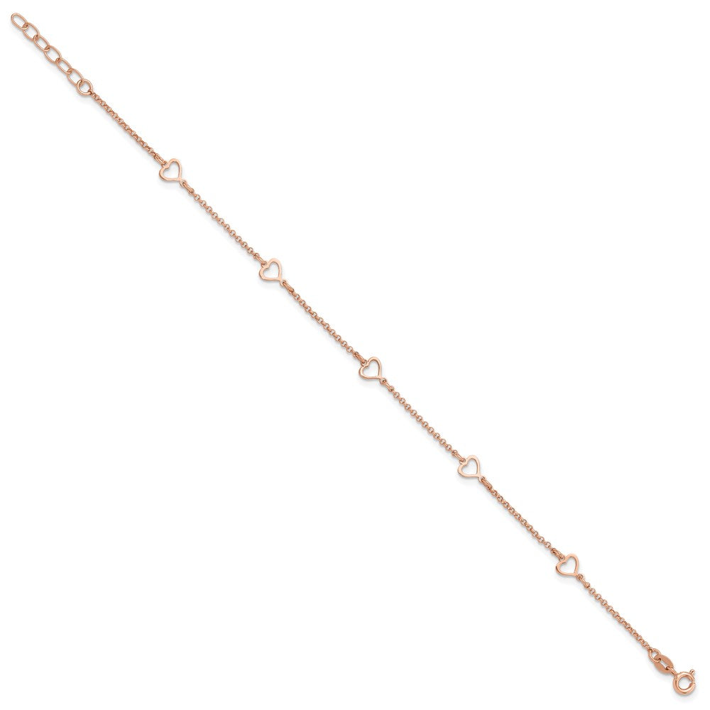 Sterling Silver Rose-tone Hearts 9 inch Plus 1 inch Extender - Total 10 inch Anklet