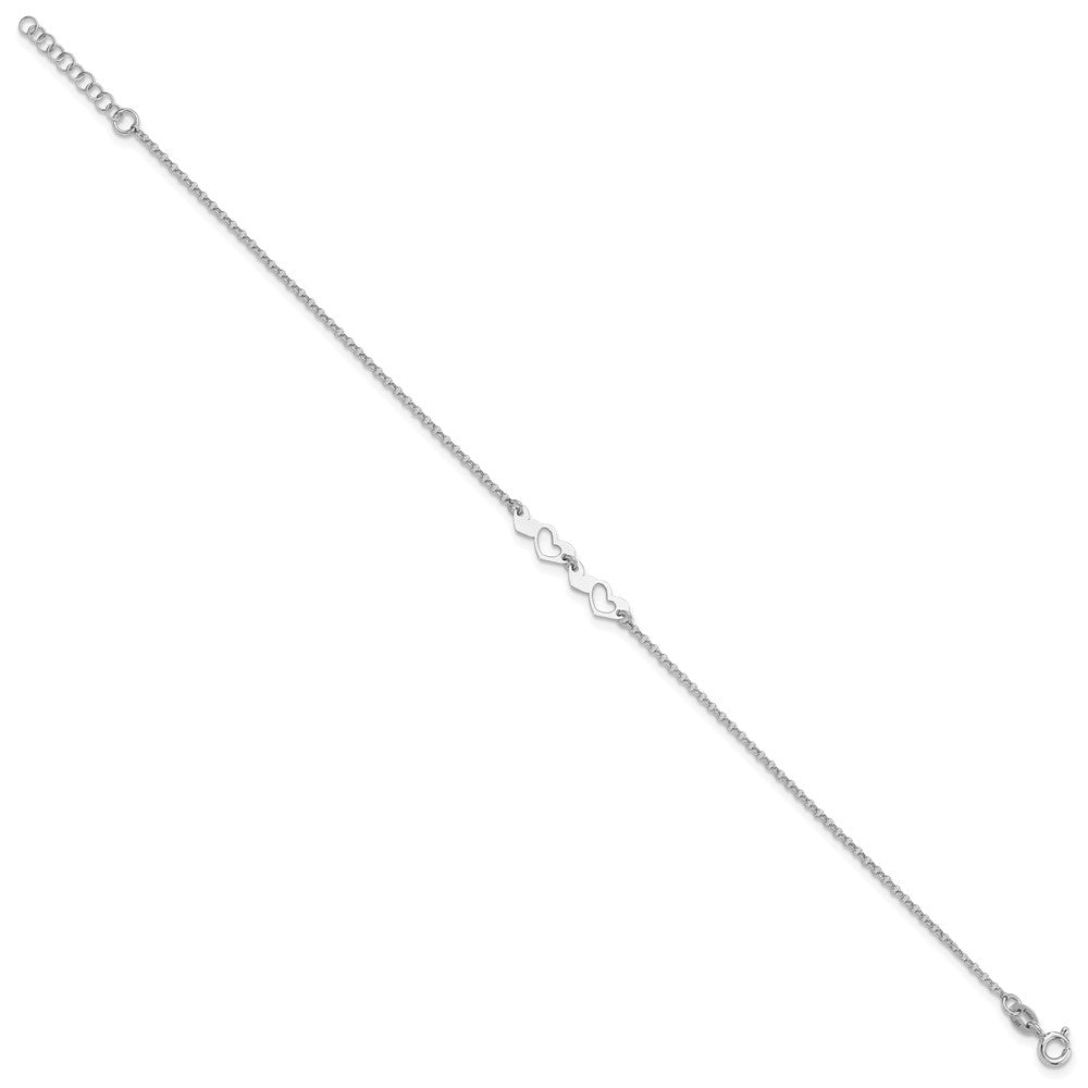 Sterling Silver Rhodium-plated Hearts 9 inch Plus 1 inch Extender - Total 10 inch Anklet