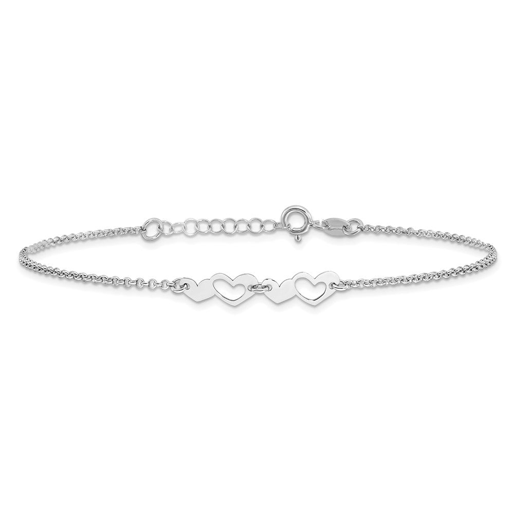 Sterling Silver Rhodium-plated Hearts 9 inch Plus 1 inch Extender - Total 10 inch Anklet