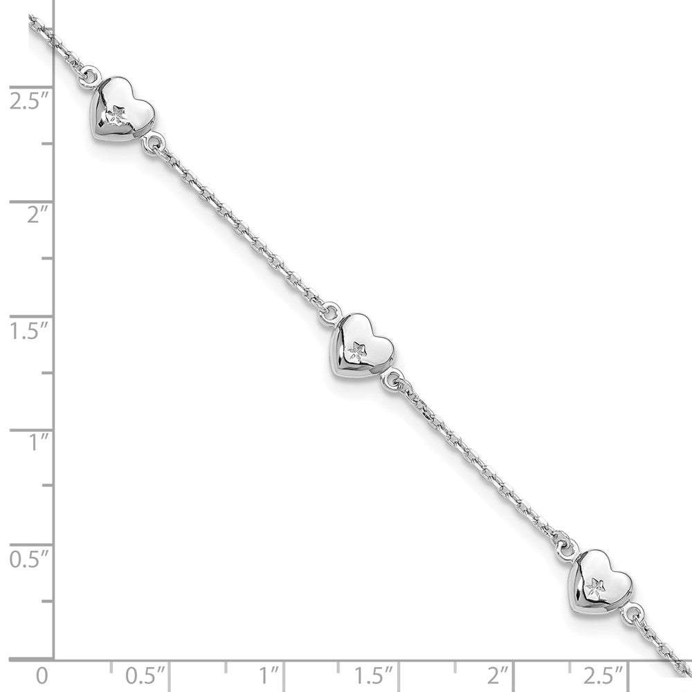 Sterling Silver Rhodium-plated Hearts 9 inch Plus 1 inch Extender - Total 10 inch Anklet