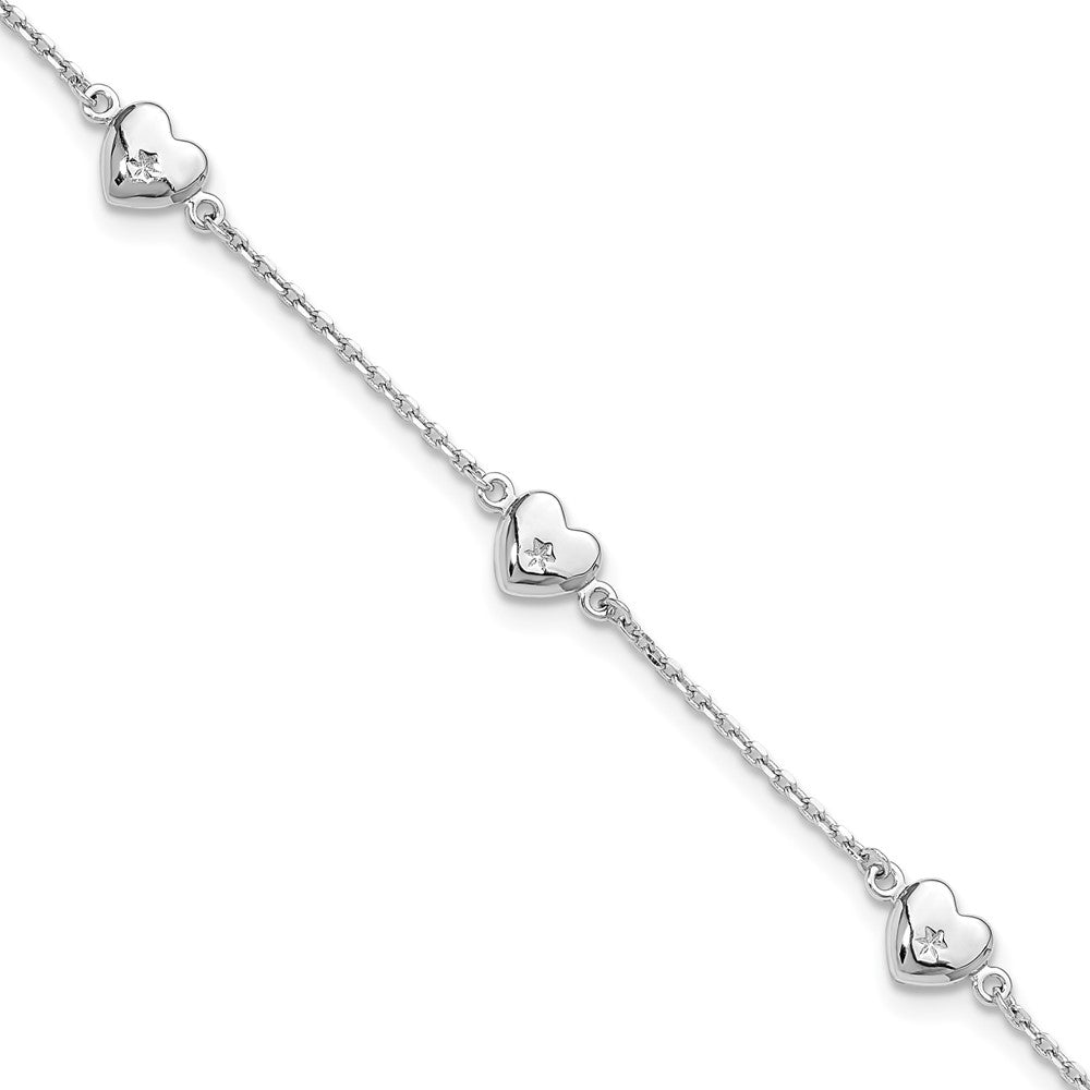 Sterling Silver Rhodium-plated Hearts 9 inch Plus 1 inch Extender - Total 10 inch Anklet