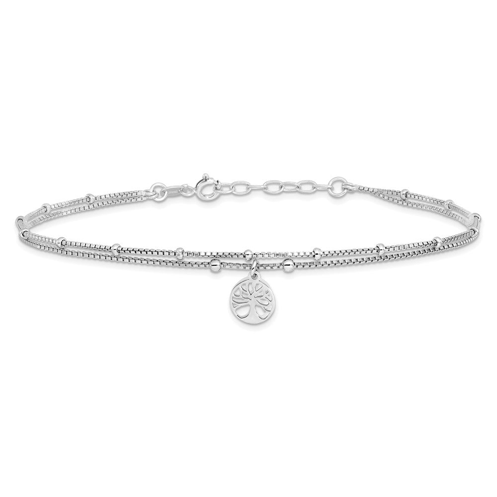 Sterling Silver Rhodium-plated Tree Charm 9 inch Plus 1 inch Extender - Total 10 inch Anklet