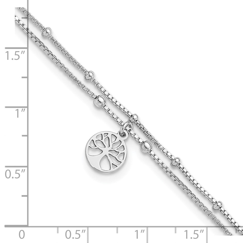 Sterling Silver Rhodium-plated Tree Charm 9 inch Plus 1 inch Extender - Total 10 inch Anklet