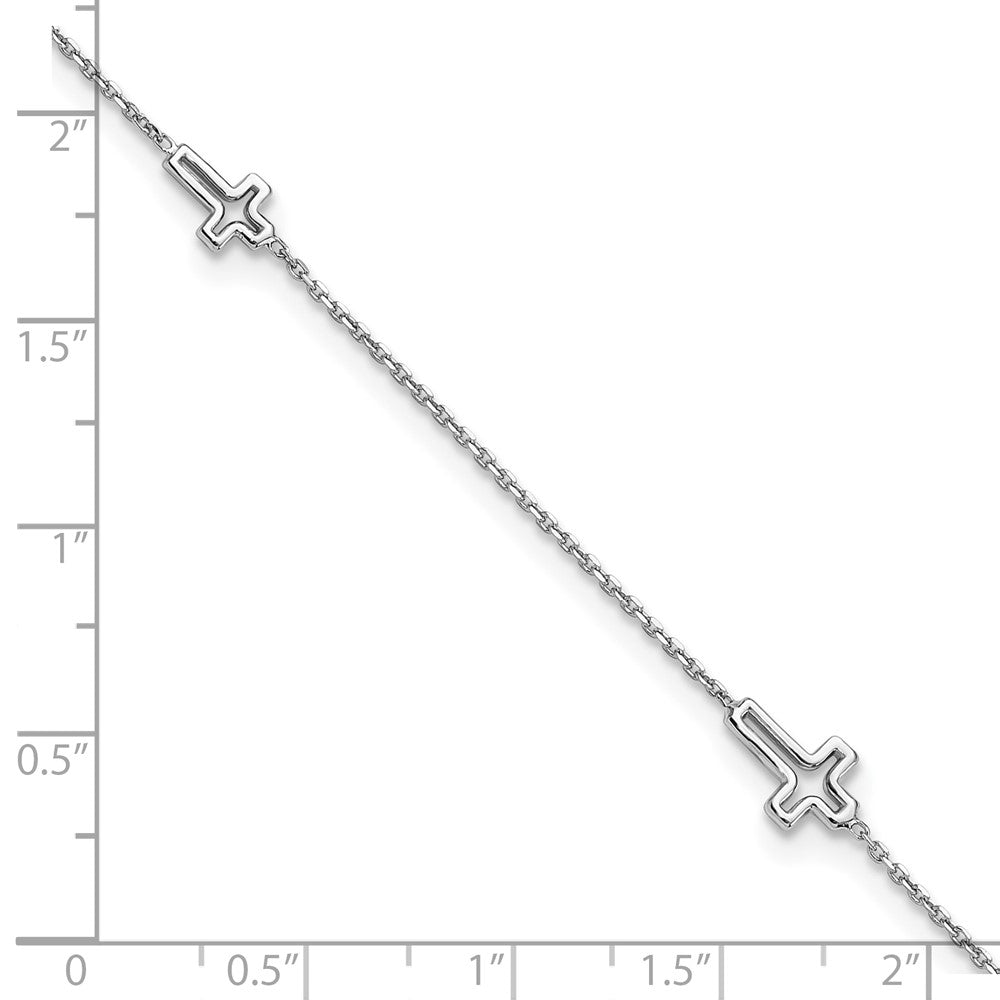 Sterling Silver Rhodium-plated Open Cross 9 inch Plus 1 inch Extender - Total 10 inch Anklet