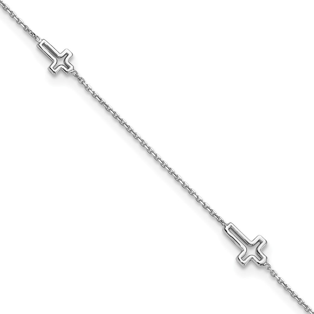Sterling Silver Rhodium-plated Open Cross 9 inch Plus 1 inch Extender - Total 10 inch Anklet