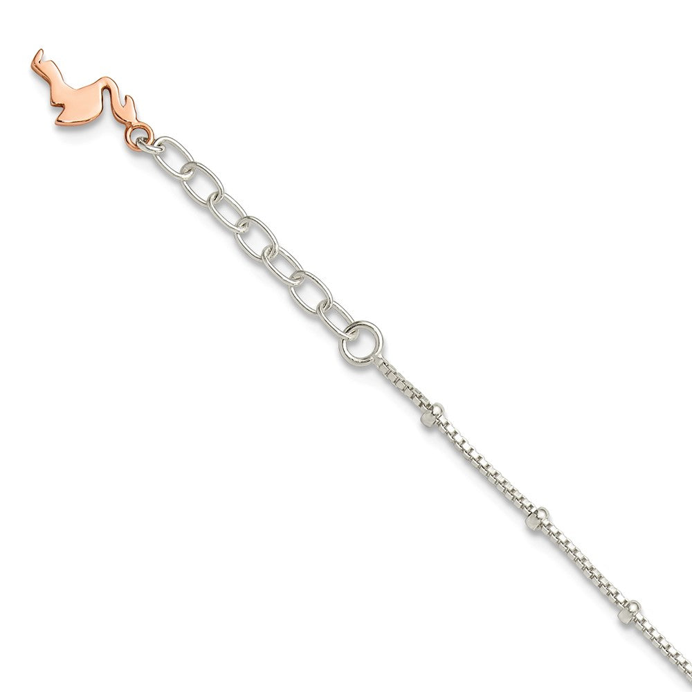 Sterling Silver Rose-Tone Flamingo Dangle 9 inch Plus 1 inch Extender - Total 10 inch Anklet