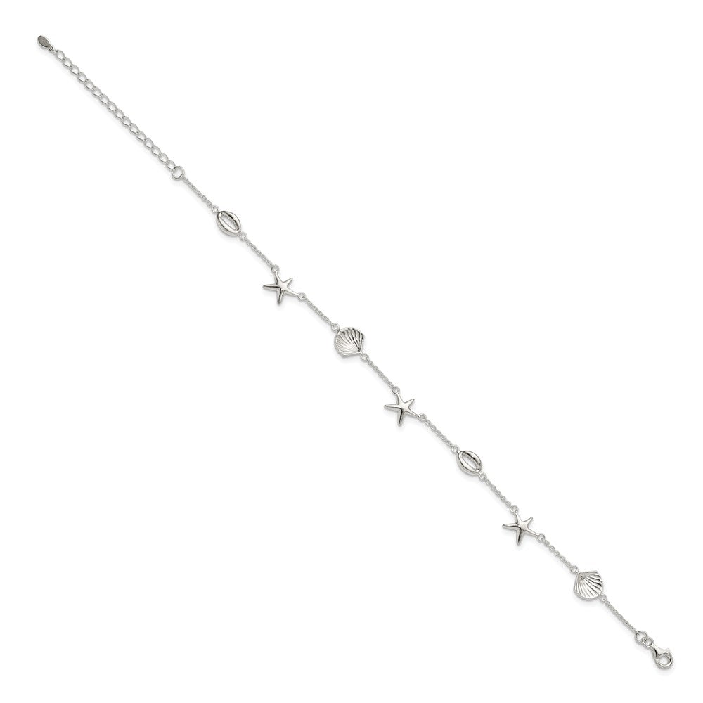 Sterling Silver Sealife 8.5 inch Plus 2 inch Extender - Total 10.5 inch Anklet