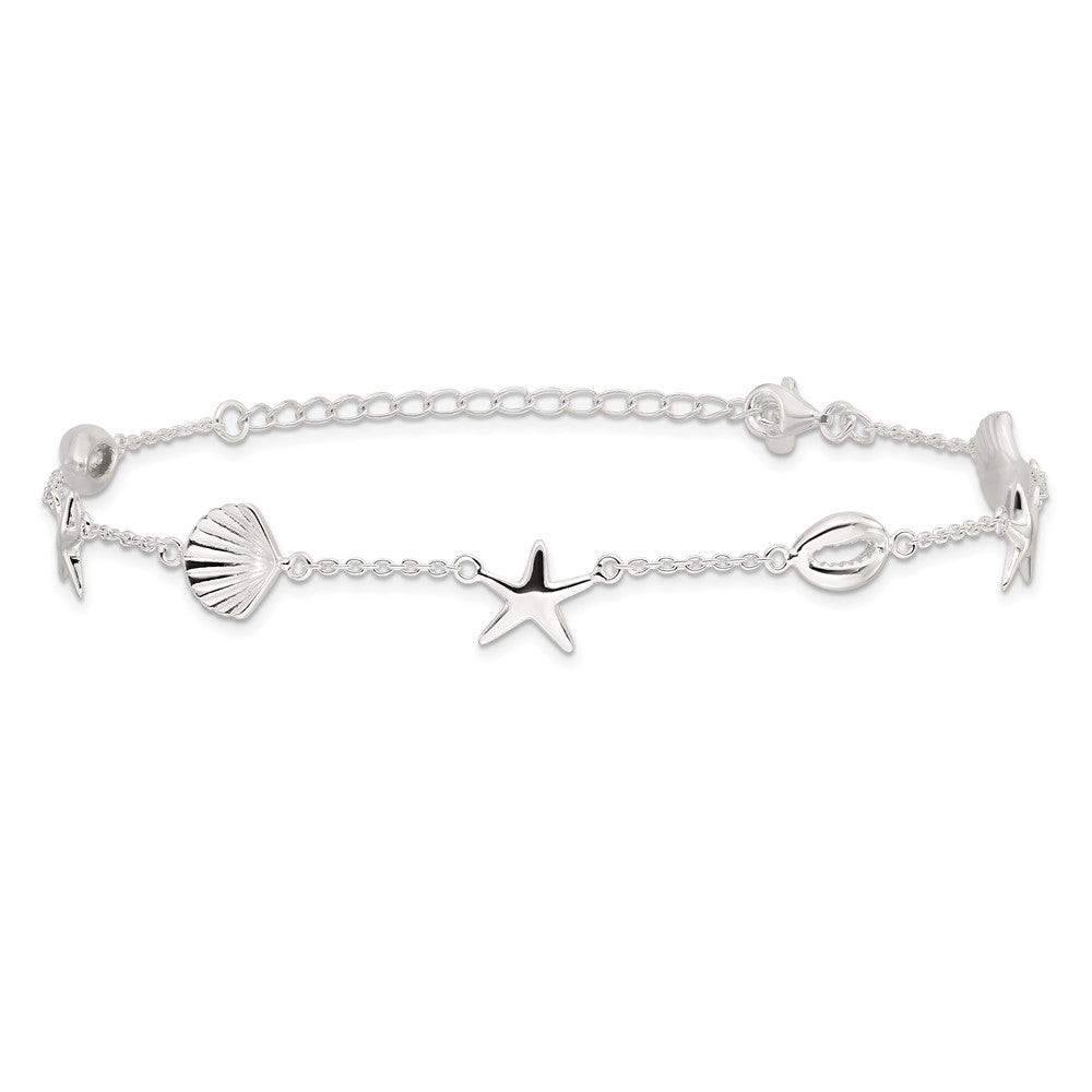 Sterling Silver Sealife 8.5 inch Plus 2 inch Extender - Total 10.5 inch Anklet