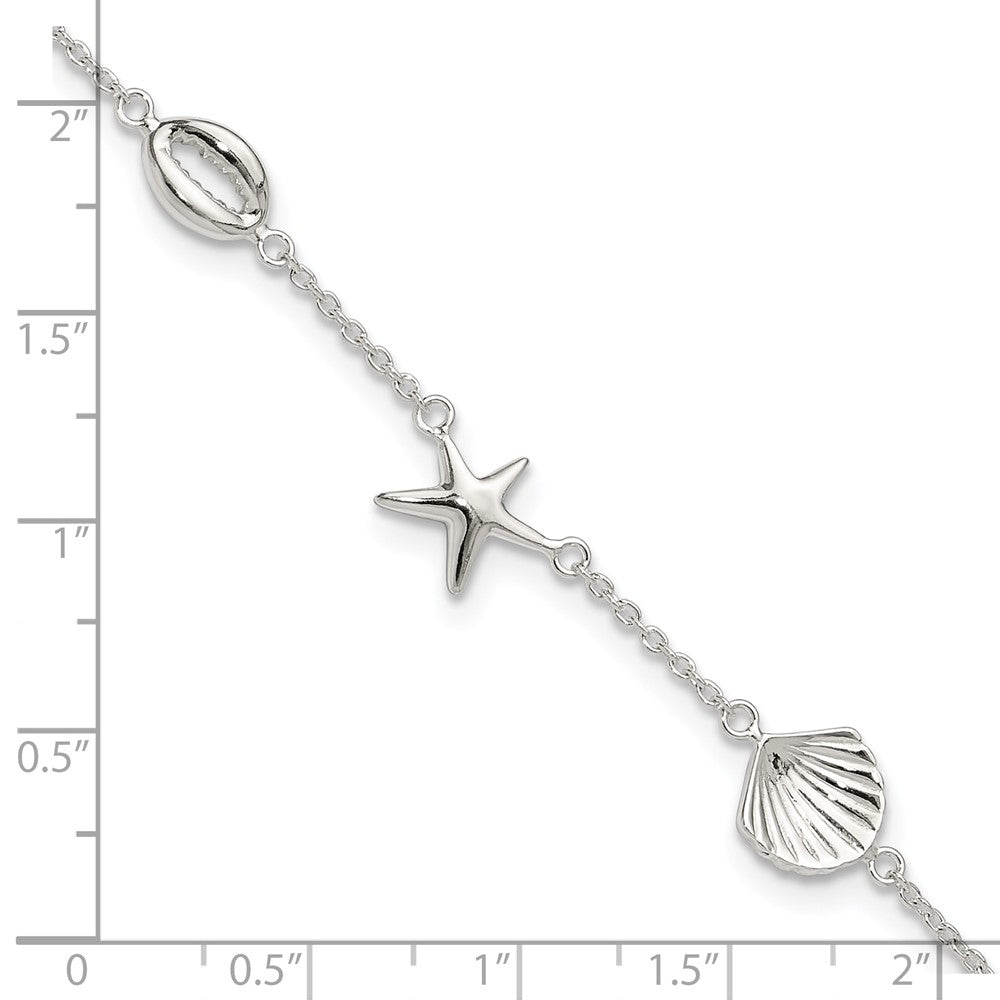 Sterling Silver Sealife 8.5 inch Plus 2 inch Extender - Total 10.5 inch Anklet