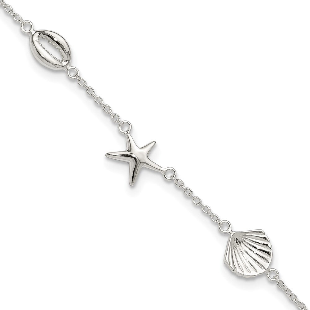 Sterling Silver Sealife 8.5 inch Plus 2 inch Extender - Total 10.5 inch Anklet