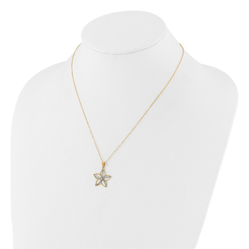 Affordable Expressions Sterling Silver Gold-tone with White Rhodium Diamond-cut Accent Flower Pendant 16 Inch Necklace with 2 inch extension
