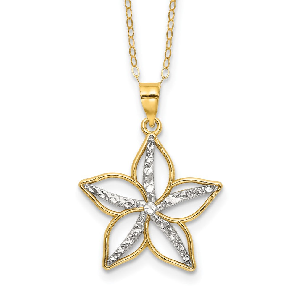 Affordable Expressions Sterling Silver Gold-tone with White Rhodium Diamond-cut Accent Flower Pendant 16 Inch Necklace with 2 inch extension