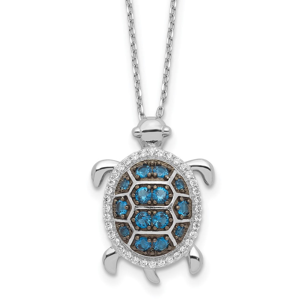 Sterling Silver Rhodium-plated and Black Rhodium CZ Turtle 16 inch with a 2 inch extention Necklace