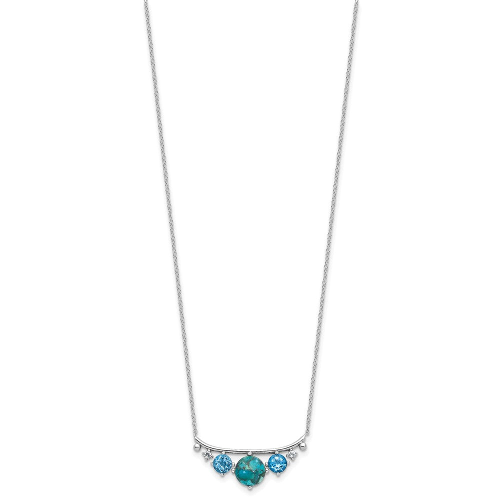 Sterling Silver  RH-pl Multi Color CZ Reconstituted Turq. w/2in ext Necklac