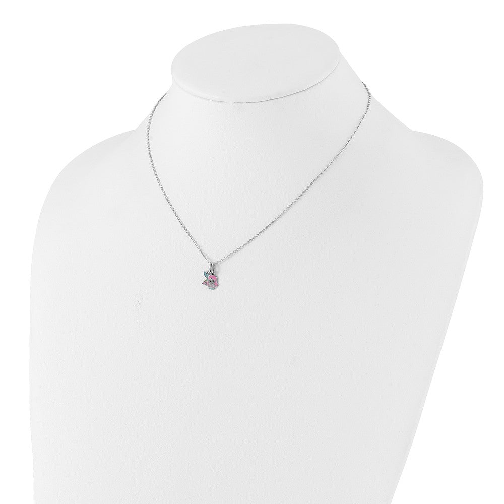 Sterling Silver RH-plated Multi-color Enamel Mermaid Children's Necklace