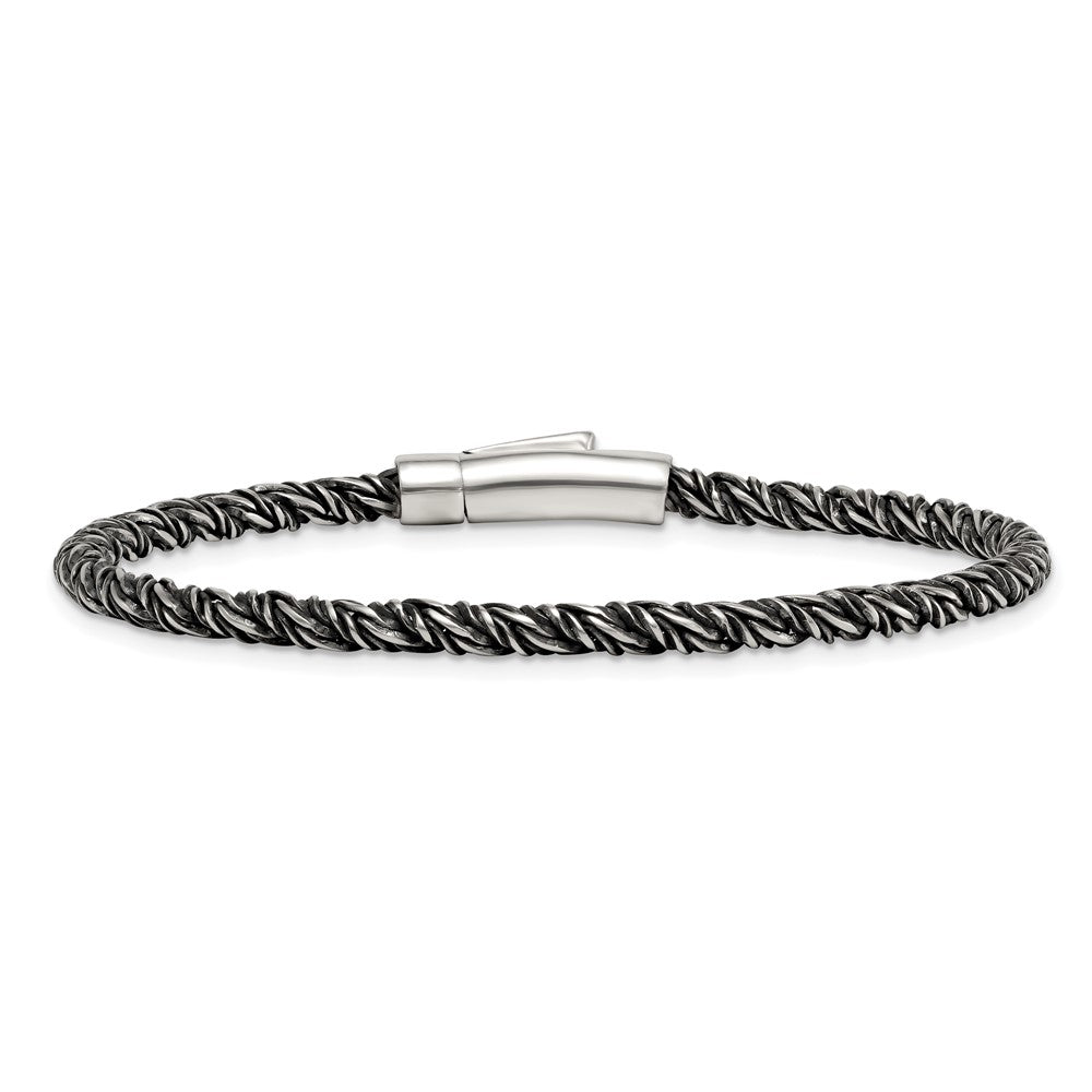 Sterling Silver Antiqued Polished 3.75mm Twisted Franco Chain 8 inch Bracelet