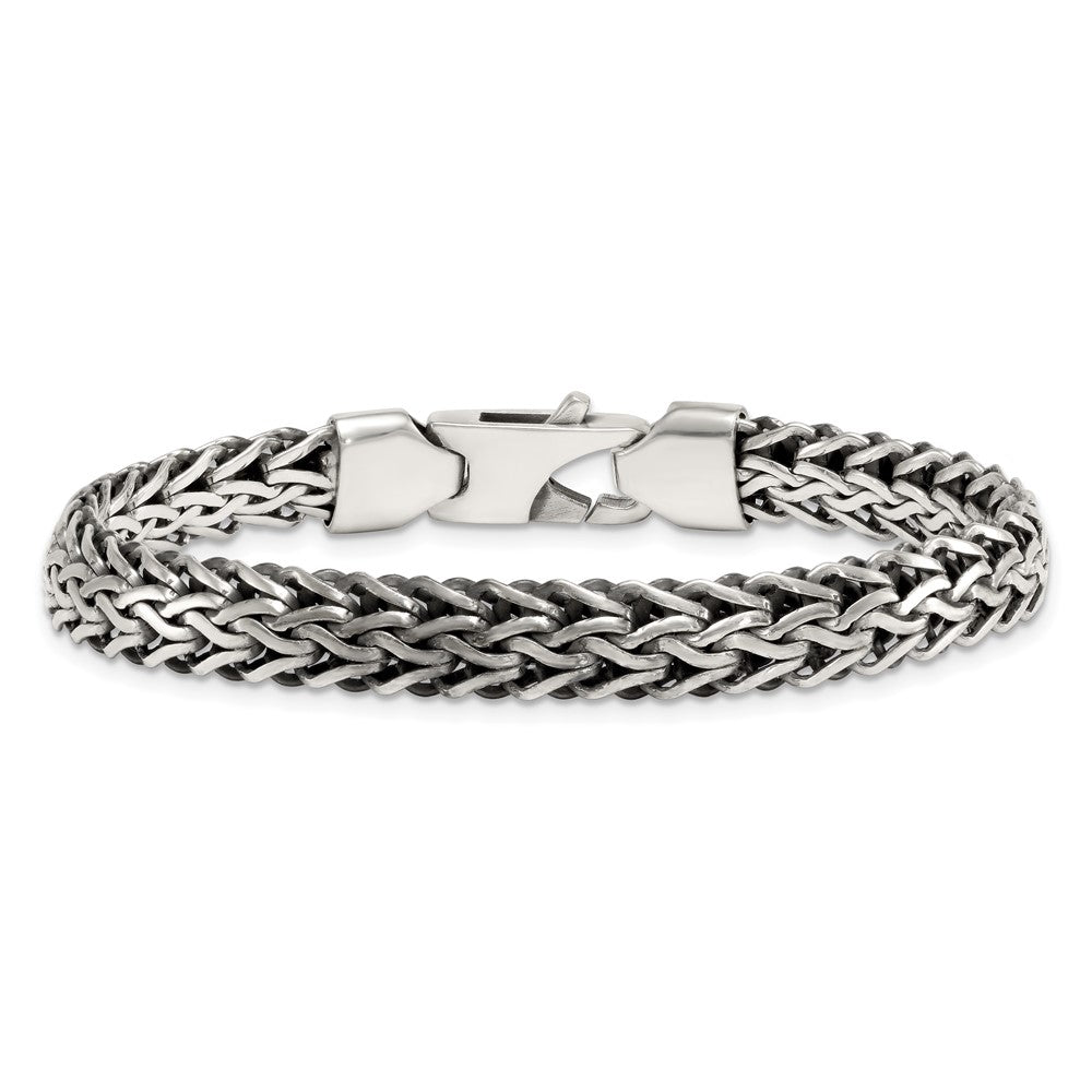Sterling Silver Antiqued Polished 8.25mm Fancy Chain 7.75 inch Bracelet
