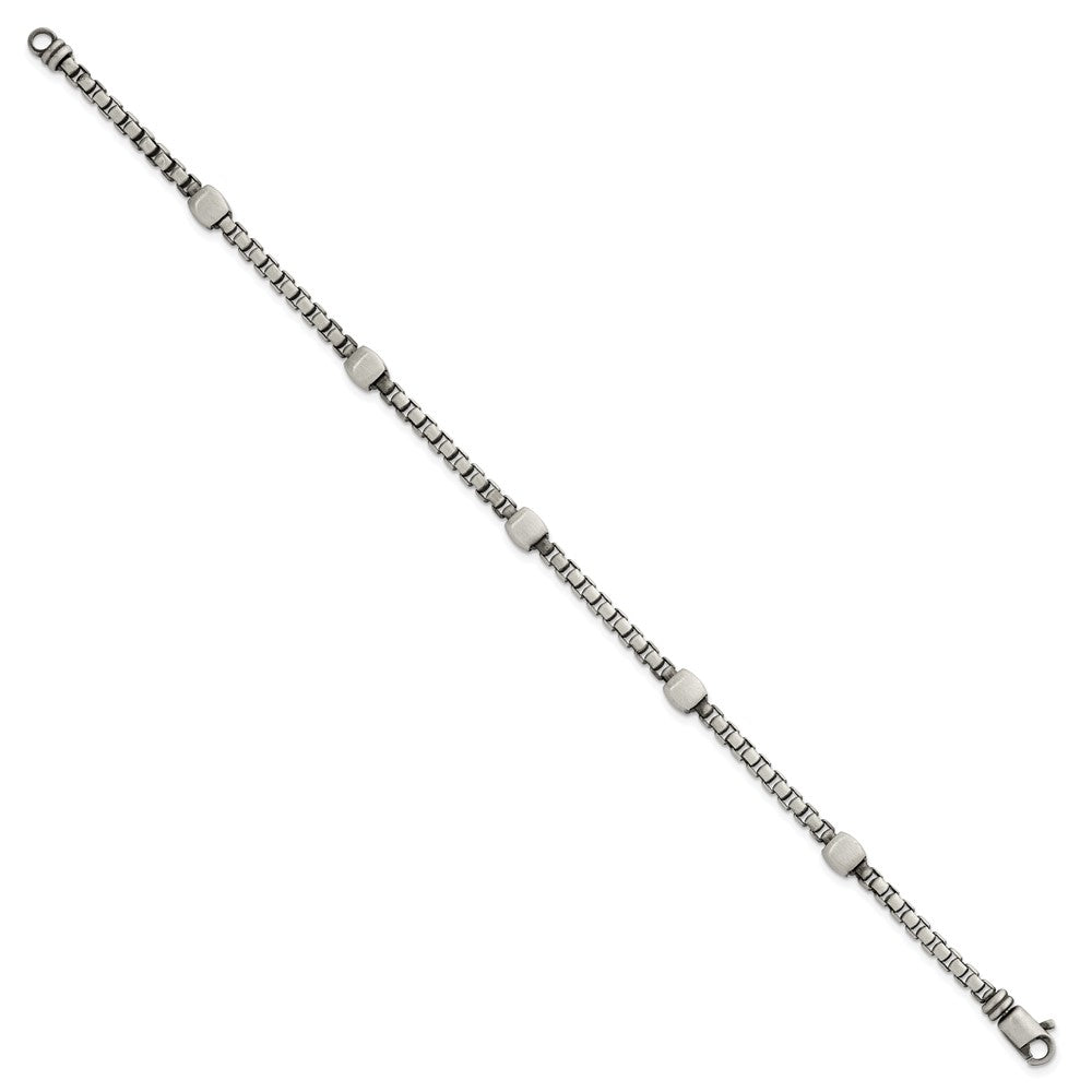 Sterling Silver Black Ruthenium-plated Brushed Box Chain and Beads Mens 8.5 inch Bracelet