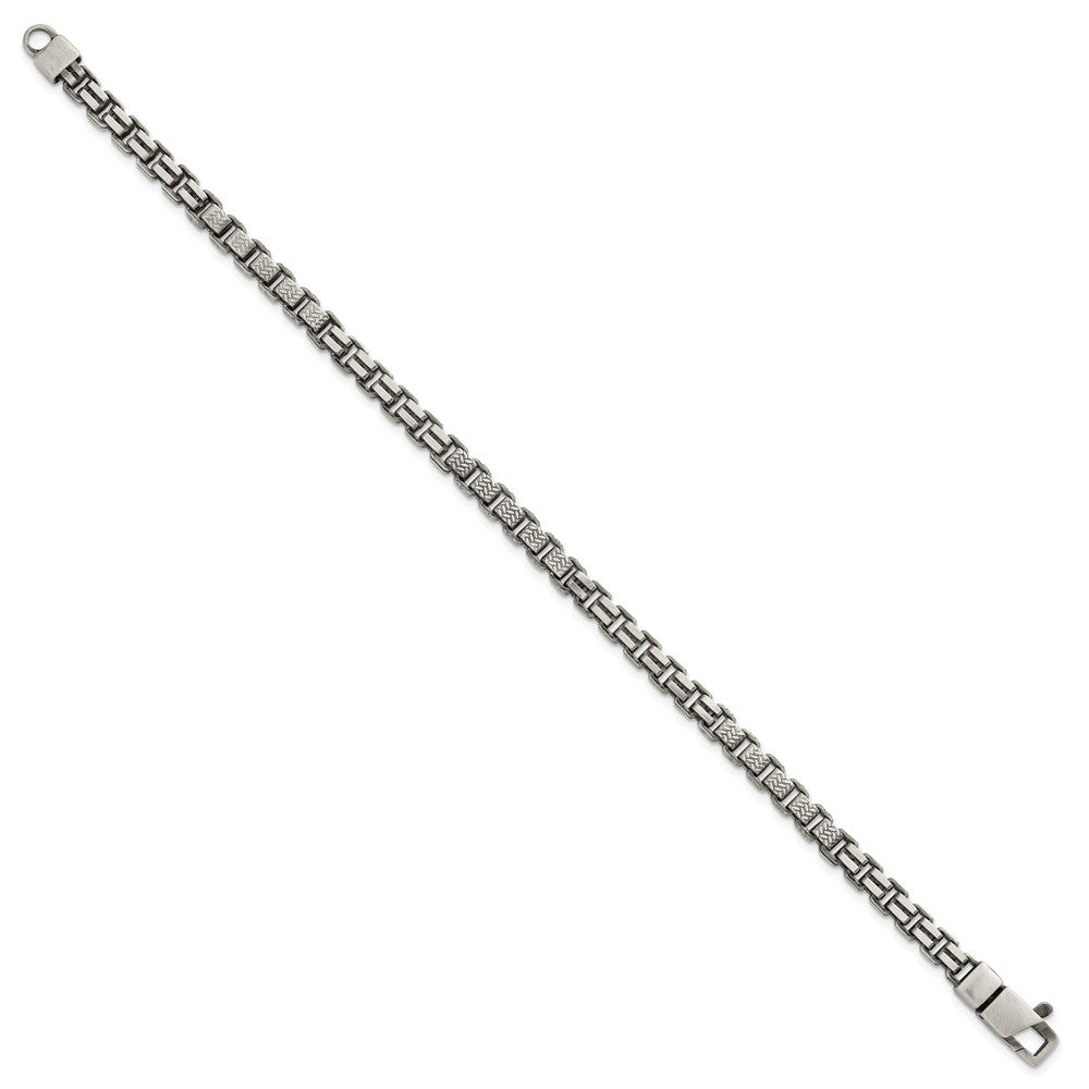 Sterling Silver Black Ruthenium-plated Brushed and Textured Fancy Box Chain Mens  8.5 inch Bracelet
