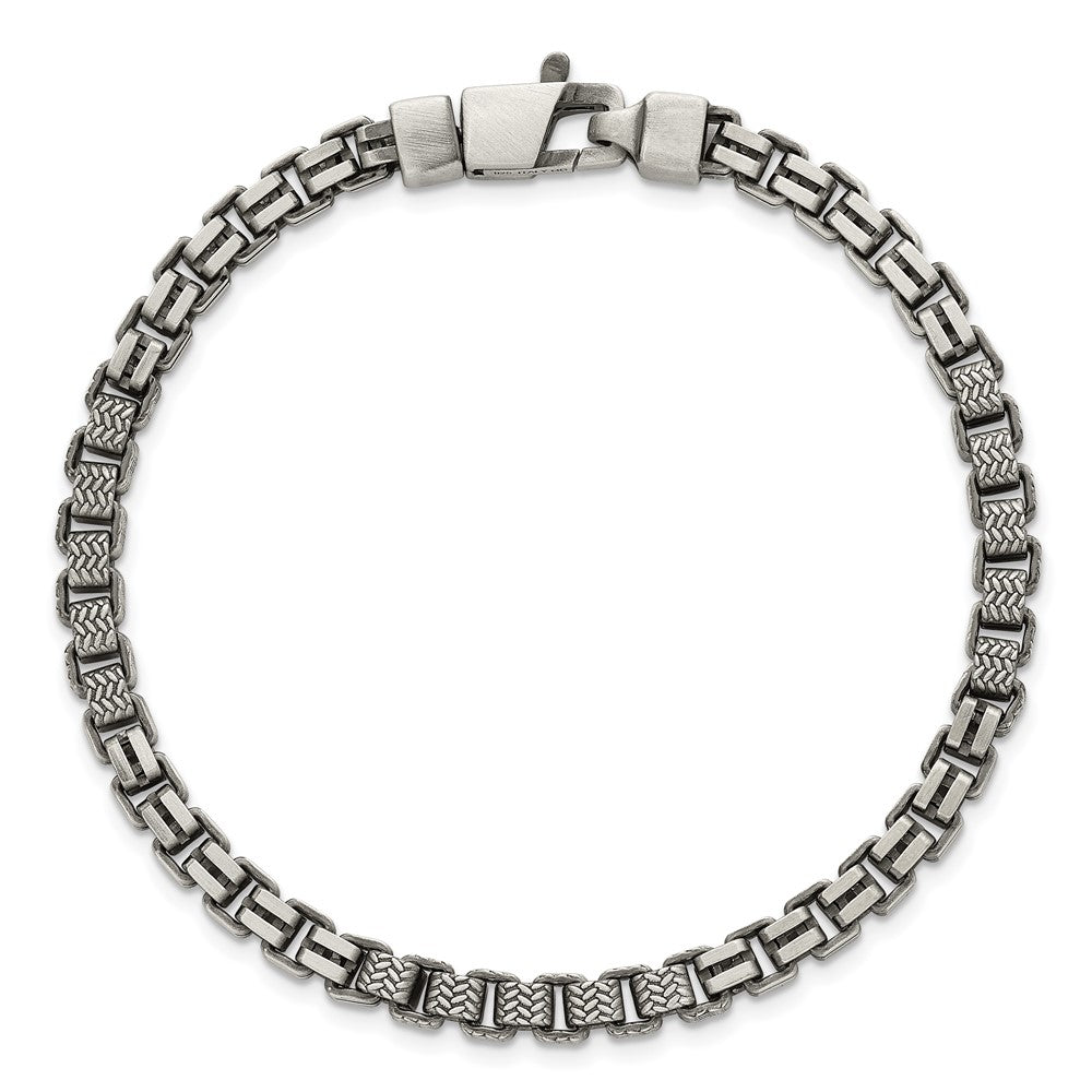 Sterling Silver Black Ruthenium-plated Brushed and Textured Fancy Box Chain Mens  8.5 inch Bracelet
