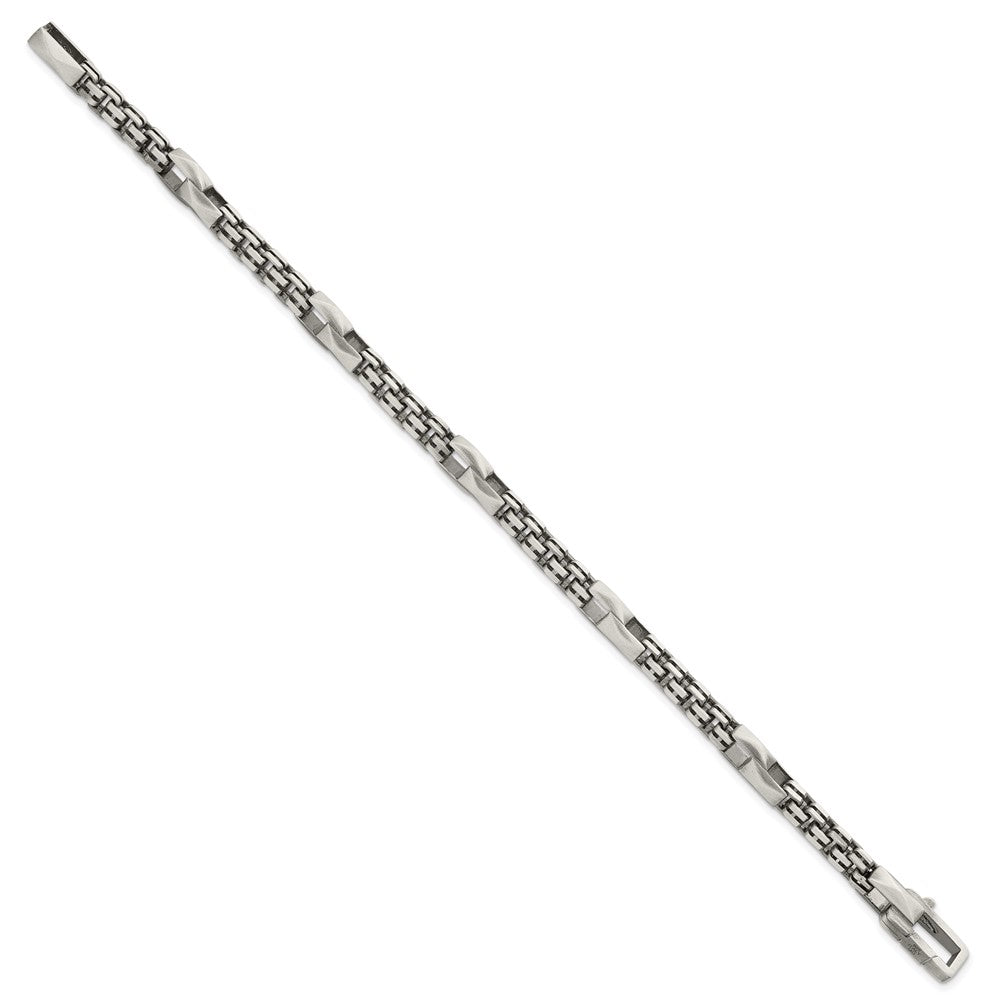 Sterling Silver Black Ruthenium-plated Brushed Fancy Box Chain Mens 8.5 inch Bracelet