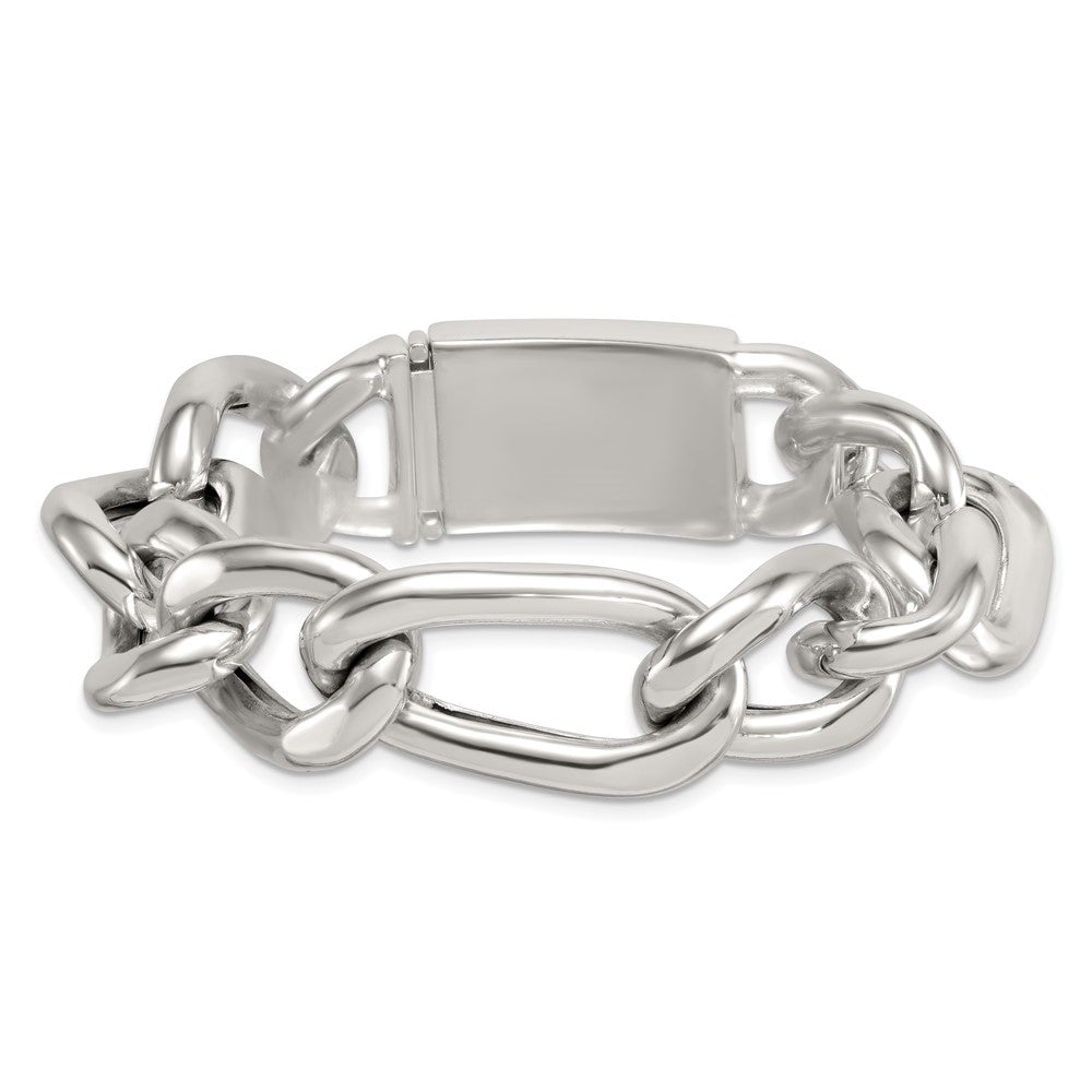 Sterling Silver Polished 17.0mm Figaro Curb 8 Inch Mens Bracelet