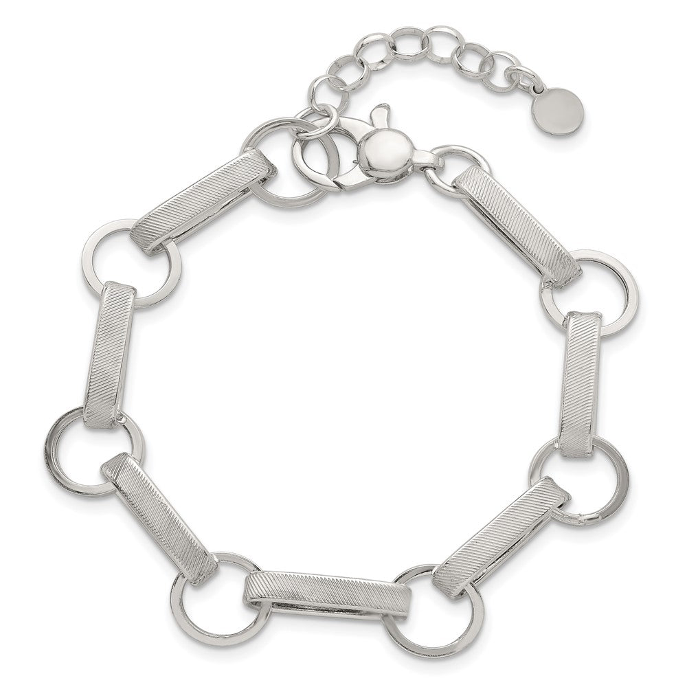 Sterling Silver Polished and Textured Oval and Round Link 7.5 inch with 1 inch Extender Bracelet