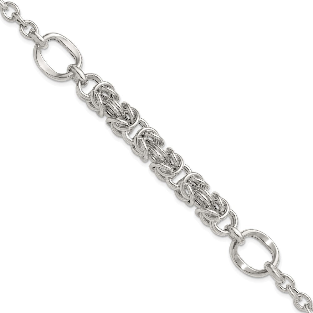 Sterling Silver Polished Fancy Byzantine Center 7.75 inch Bracelet