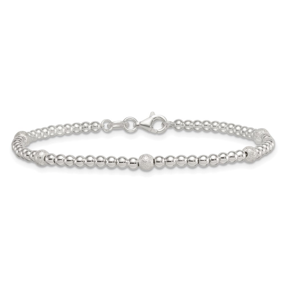 Sterling Silver Polished and Textured Beaded 7.5 inch 5-Station Bracelet