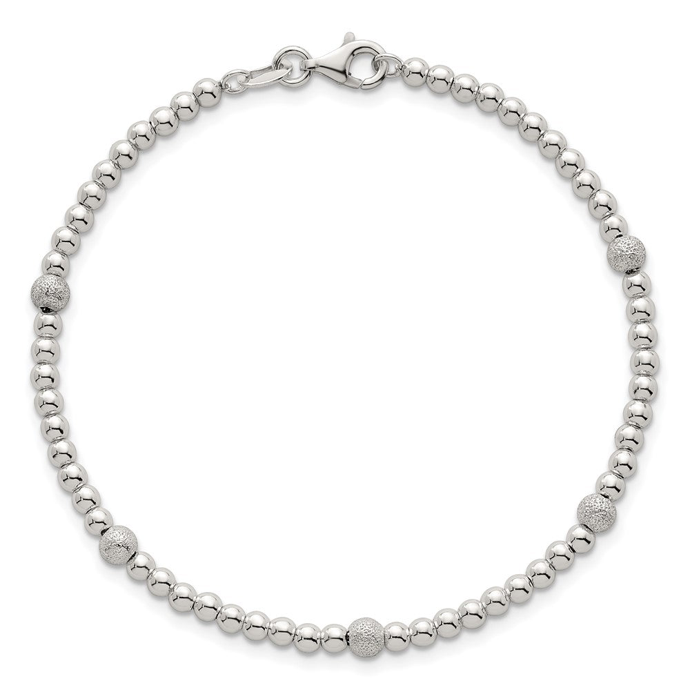 Sterling Silver Polished and Textured Beaded 7.5 inch 5-Station Bracelet