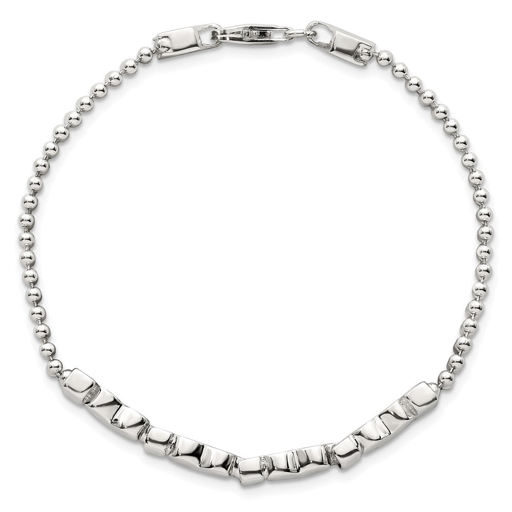 Sterling Silver Polished and Beaded 4-Hearts 7.25 Inch Bracelet