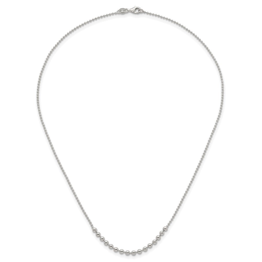 Sterling Silver Polished Center Beaded 18 Inch Necklace