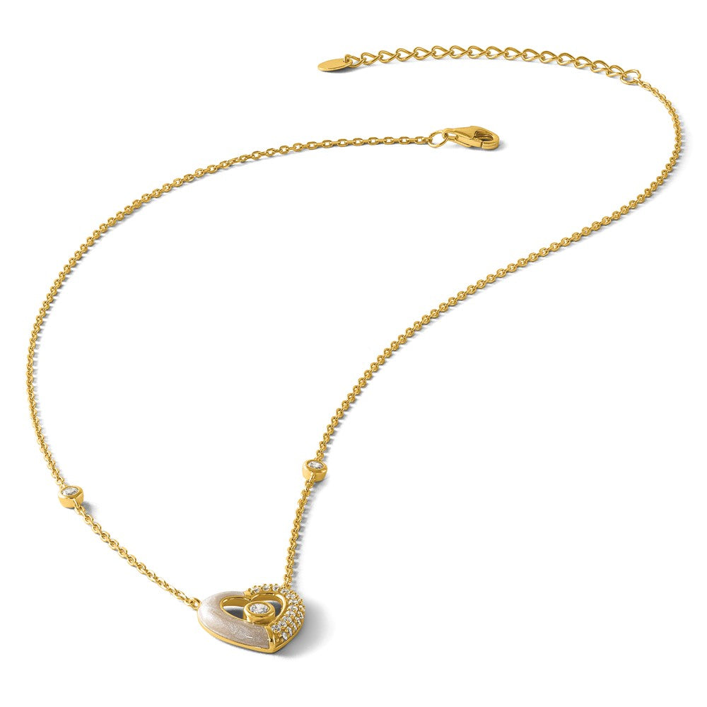 Sterling Silver Gold-tone Polished CZ and Champagne Enamel Open Heart 16 inch with 2 inch Extension Necklace