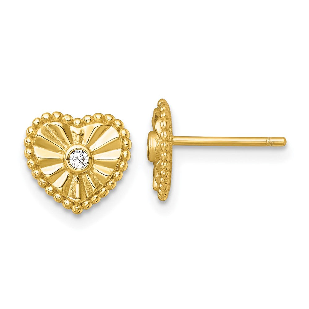 Affordable Expressions Sterling Silver Gold-tone Polished Beaded and Textured CZ Heart Post Earrings