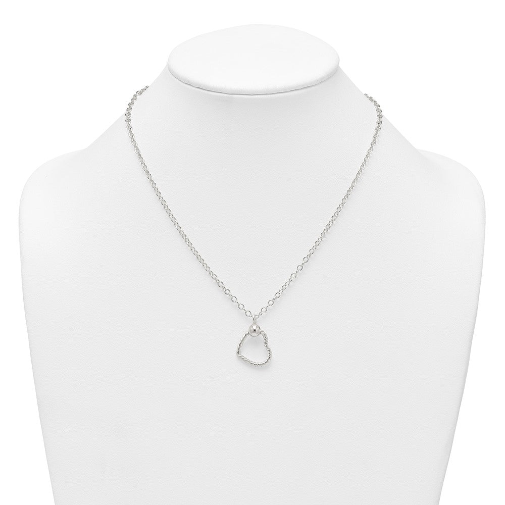 Sterling Silver Polished and Twisted Heart 18 Inch Cable Chain Necklace