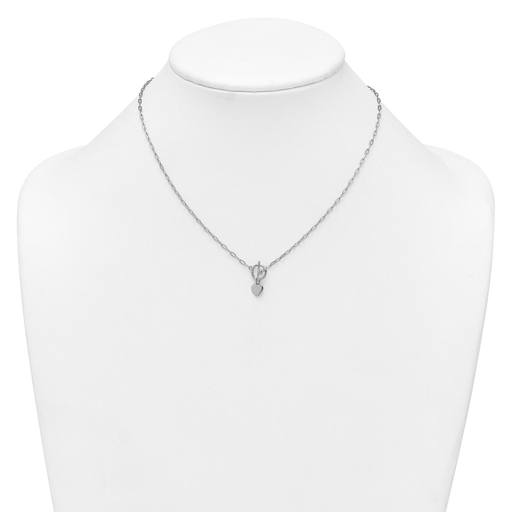Sterling Silver Rhodium-plated Polished Heart Dangle Paperclip Link 16 Inch with 2 Inch Extension Necklace
