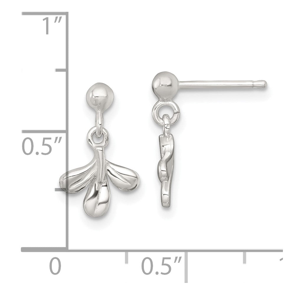 Sterling Silver Polished Three Leaf Dangle Post Earrings