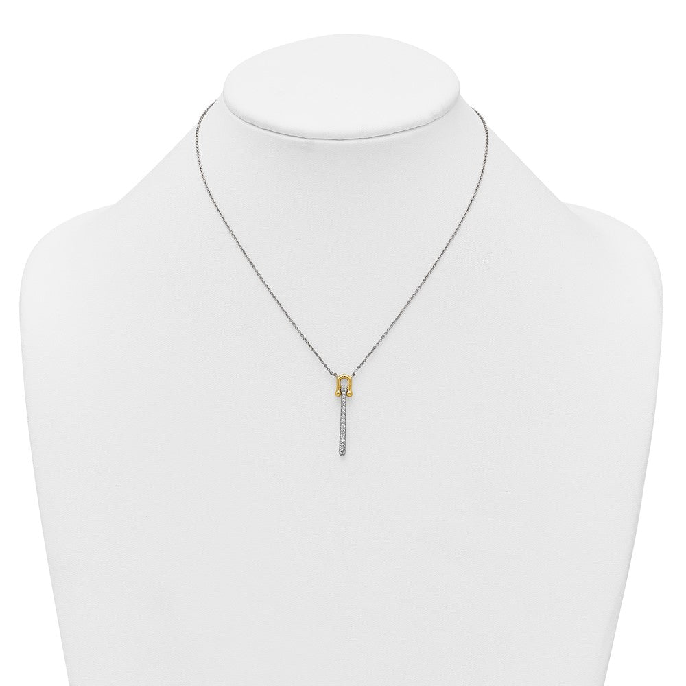Sterling Silver Gold-tone CZ Polished 16 inch with 1.25 inch Extension Necklace