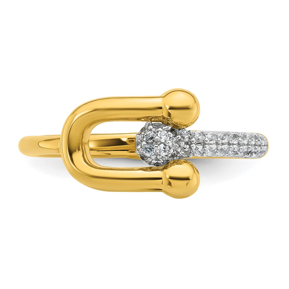 Sterling Silver Gold-tone CZ Polished And Textured Fancy Size 6 Ring