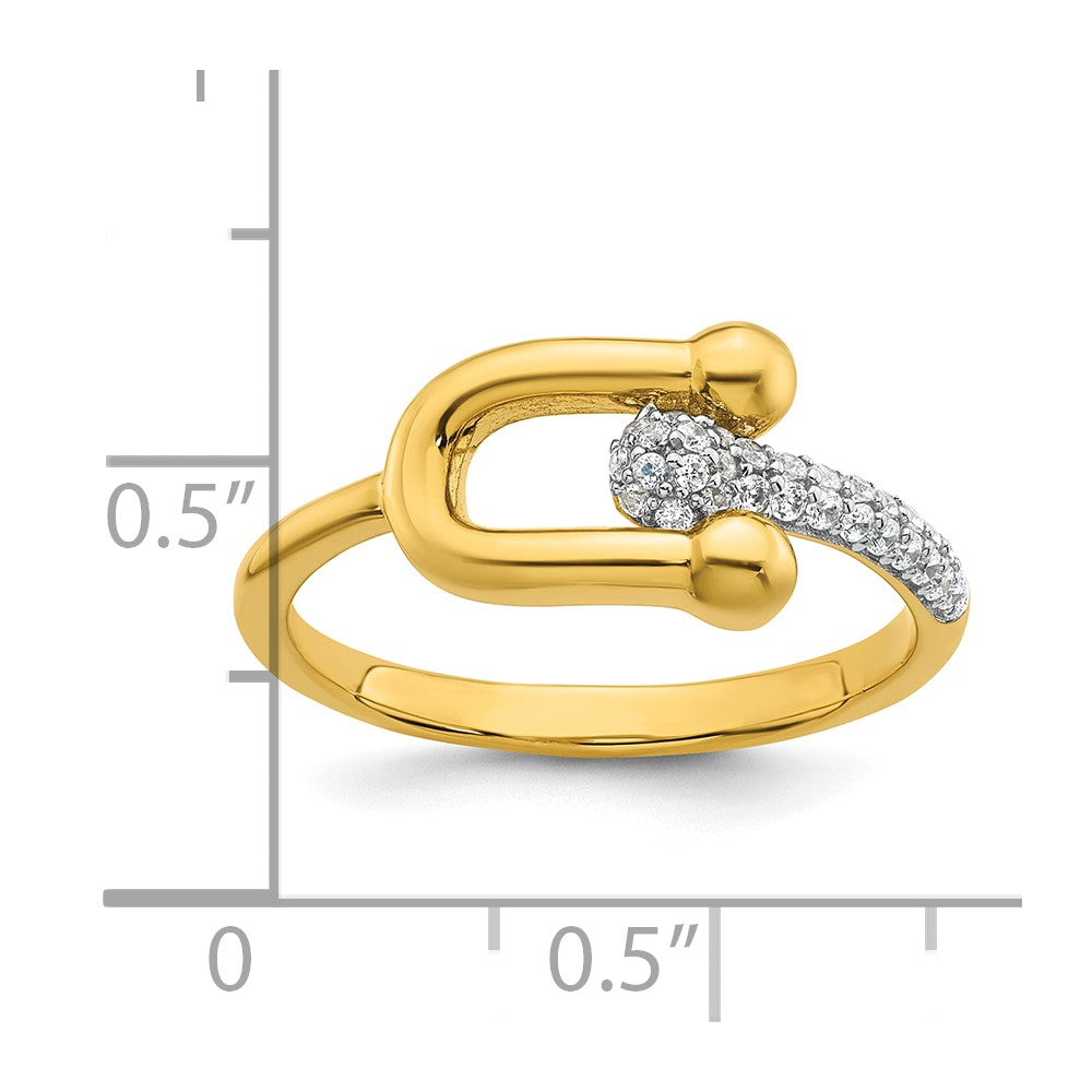 Sterling Silver Gold-tone CZ Polished And Textured Fancy Size 8 Ring