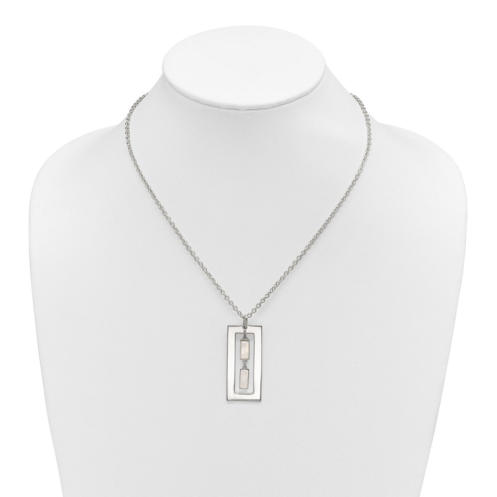Sterling Silver Open Rectangle with Mother of Pearl Dangles 18.25 inch Necklace